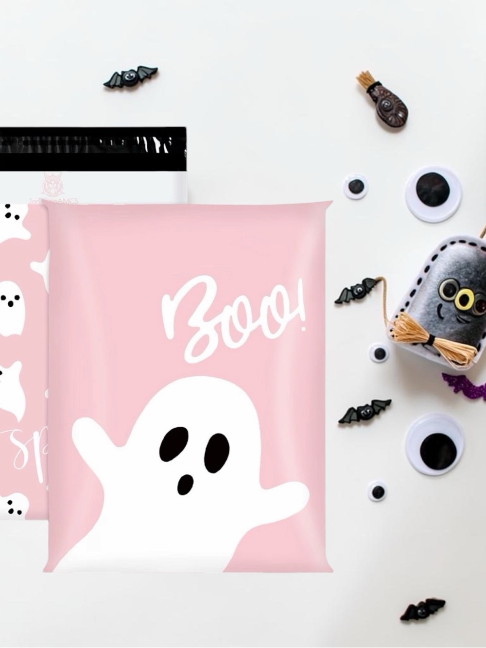 Pink Ghost 'Boo' Halloween Poly Mailers 10”x13” 15ct